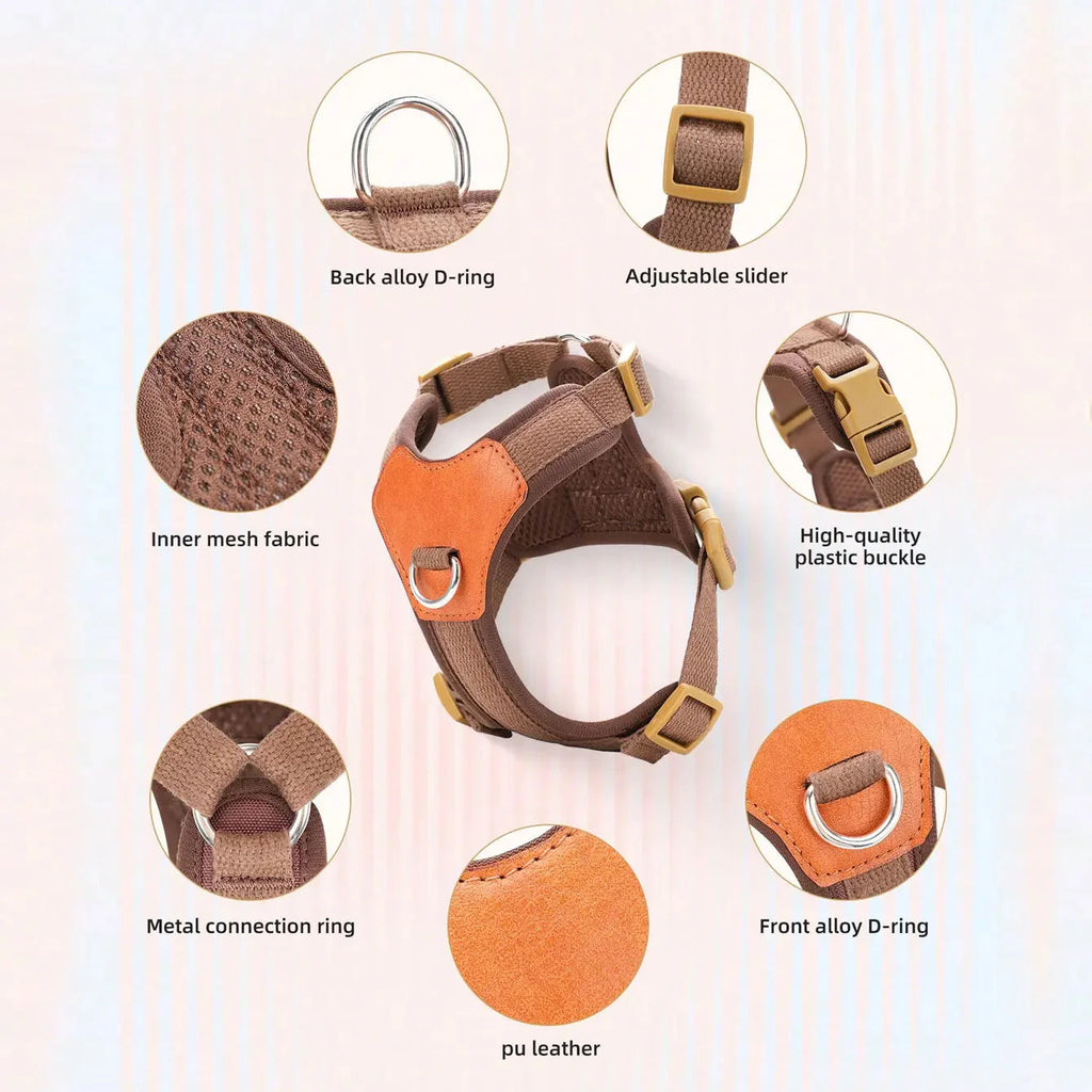 HP374--Retro Pet Harness for dogs，Adjustable webbing and High-quality PU Leather，Breathable mesh lining.