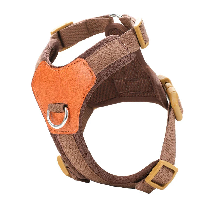 HP374--Retro Pet Harness for dogs，Adjustable webbing and High-quality PU Leather，Breathable mesh lining.
