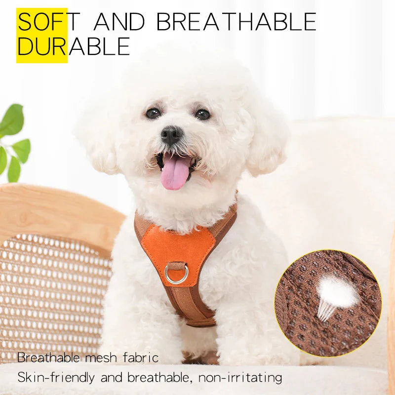 HP374--Retro Pet Harness for dogs，Adjustable webbing and High-quality PU Leather，Breathable mesh lining.