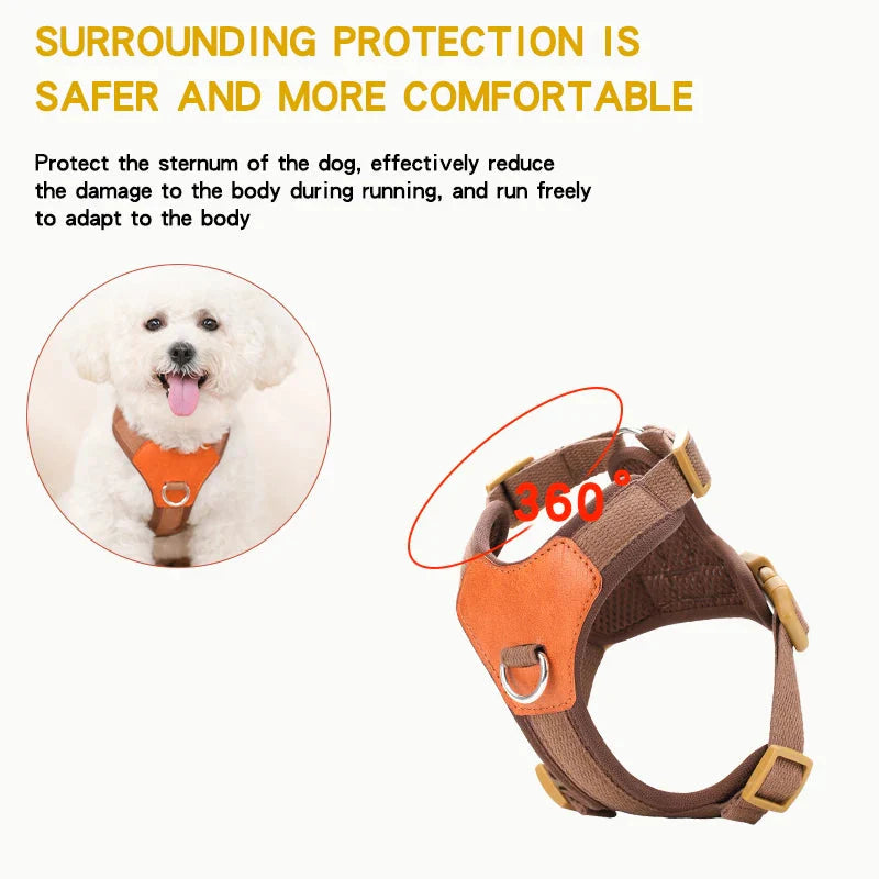 HP374--Retro Pet Harness for dogs，Adjustable webbing and High-quality PU Leather，Breathable mesh lining.