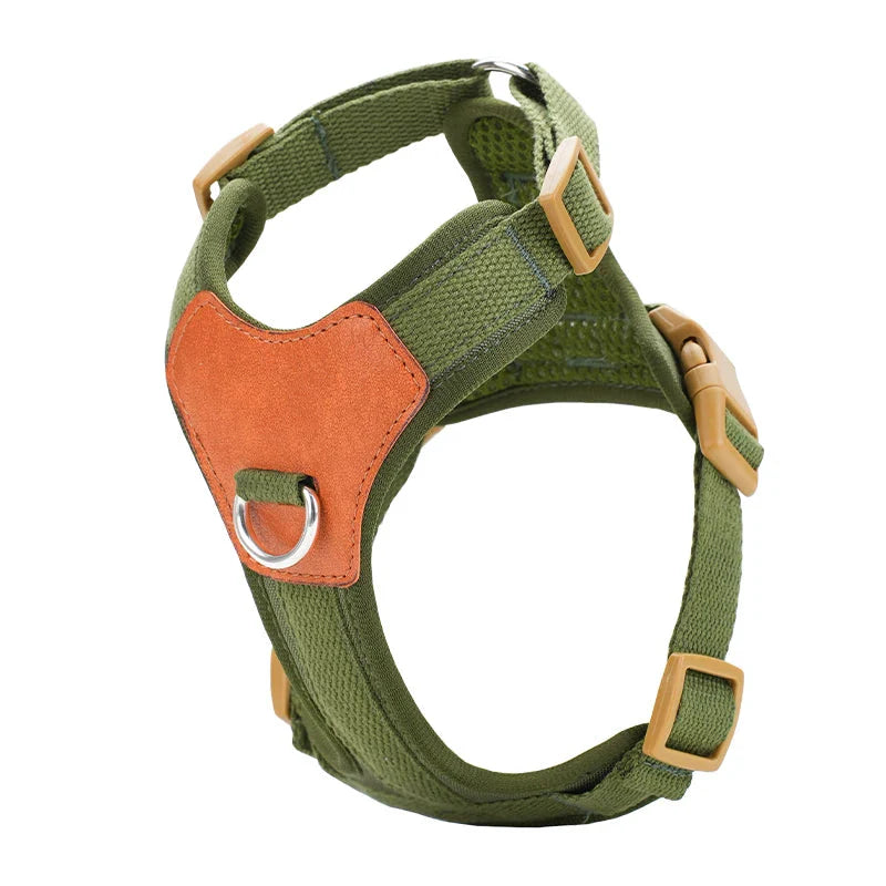 HP374--Retro Pet Harness for dogs，Adjustable webbing and High-quality PU Leather，Breathable mesh lining.